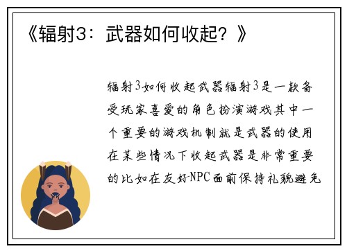 《辐射3：武器如何收起？》